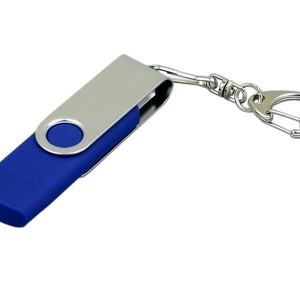 USB 2.0- флешка на 16 Гб с поворотным механизмом и дополнительным разъемом Micro USB