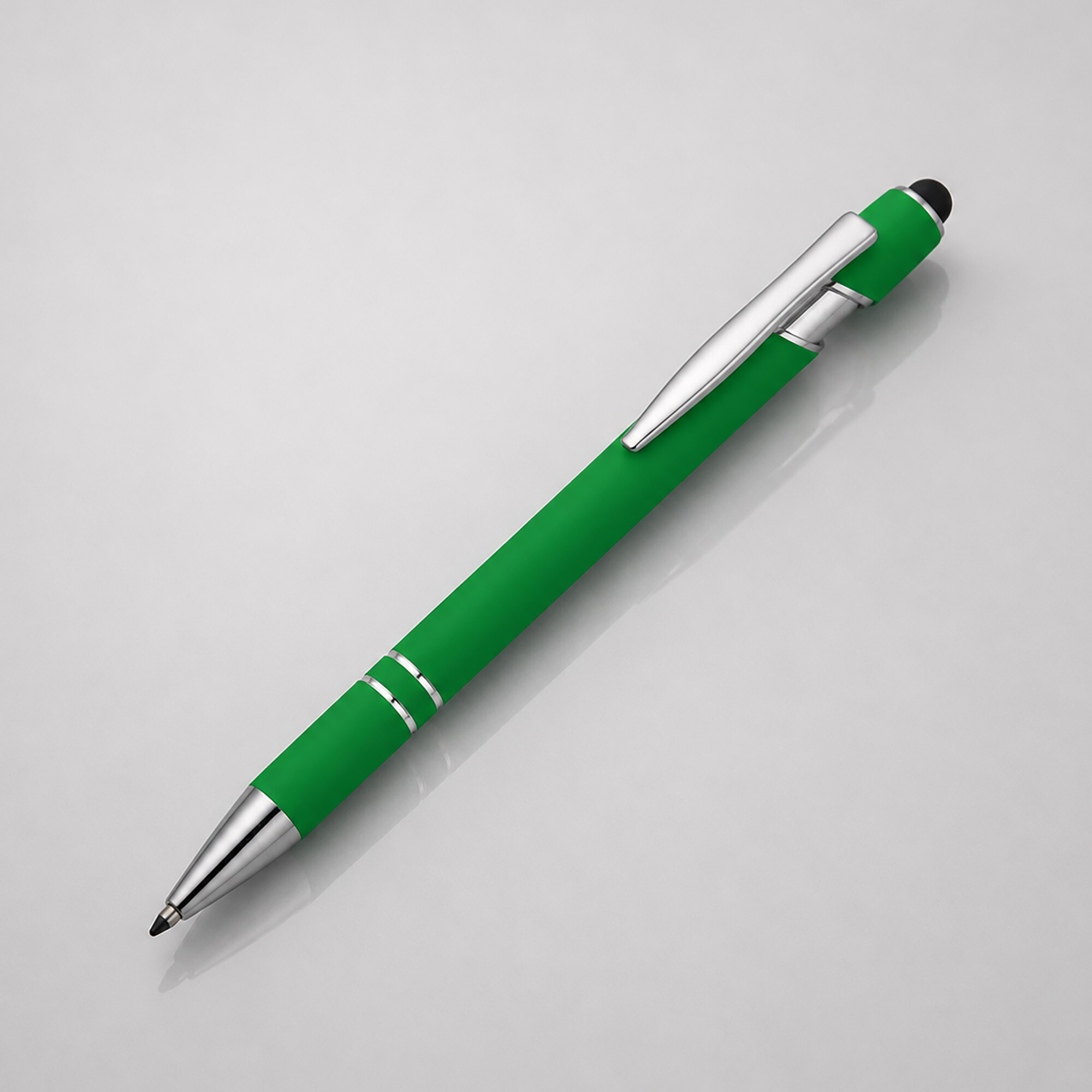 Ручка-стилус металлическая шариковая «Sway» soft-touch, зеленый/серебристый