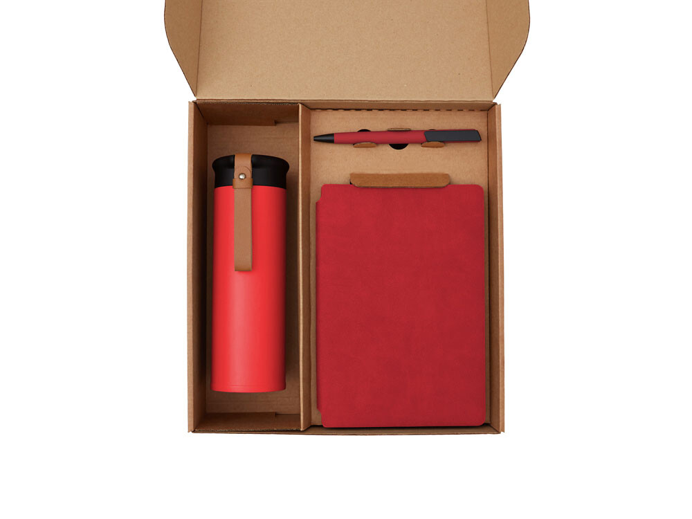 Набор «Draftea» с блокнотом, ручкой, термосом и чаем, коричневый, красный