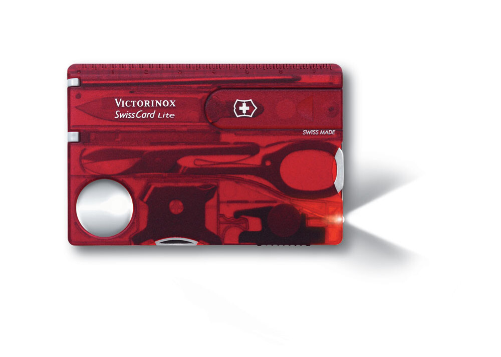Швейцарская карточка «SwissCard Lite», 13 функций, полупрозрачный красный