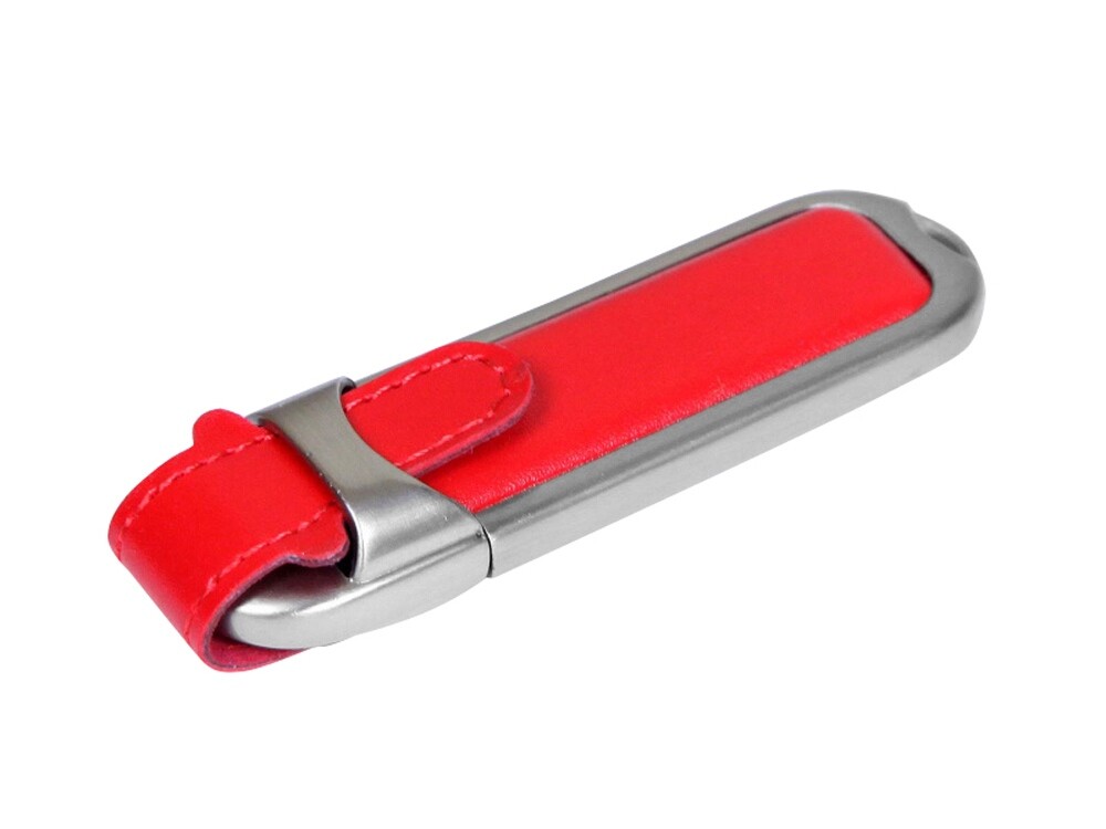 USB 2.0- флешка на 16 Гб с массивным классическим корпусом, красный/серебристый