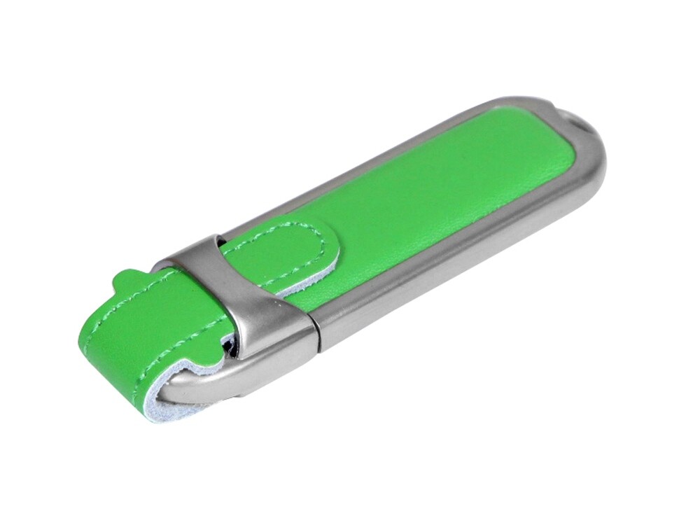 USB 2.0- флешка на 16 Гб с массивным классическим корпусом, зеленый/серебристый