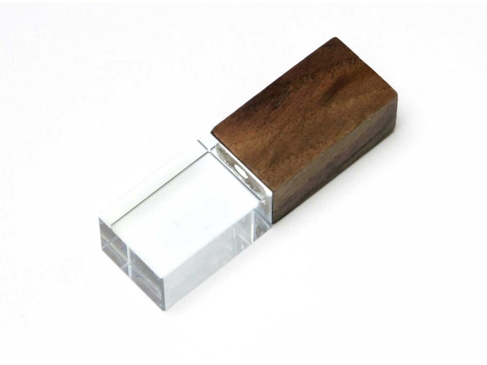 USB 2.0- флешка на 64 Гб прямоугольной формы, коричневый/прозрачный с красной подсветкой