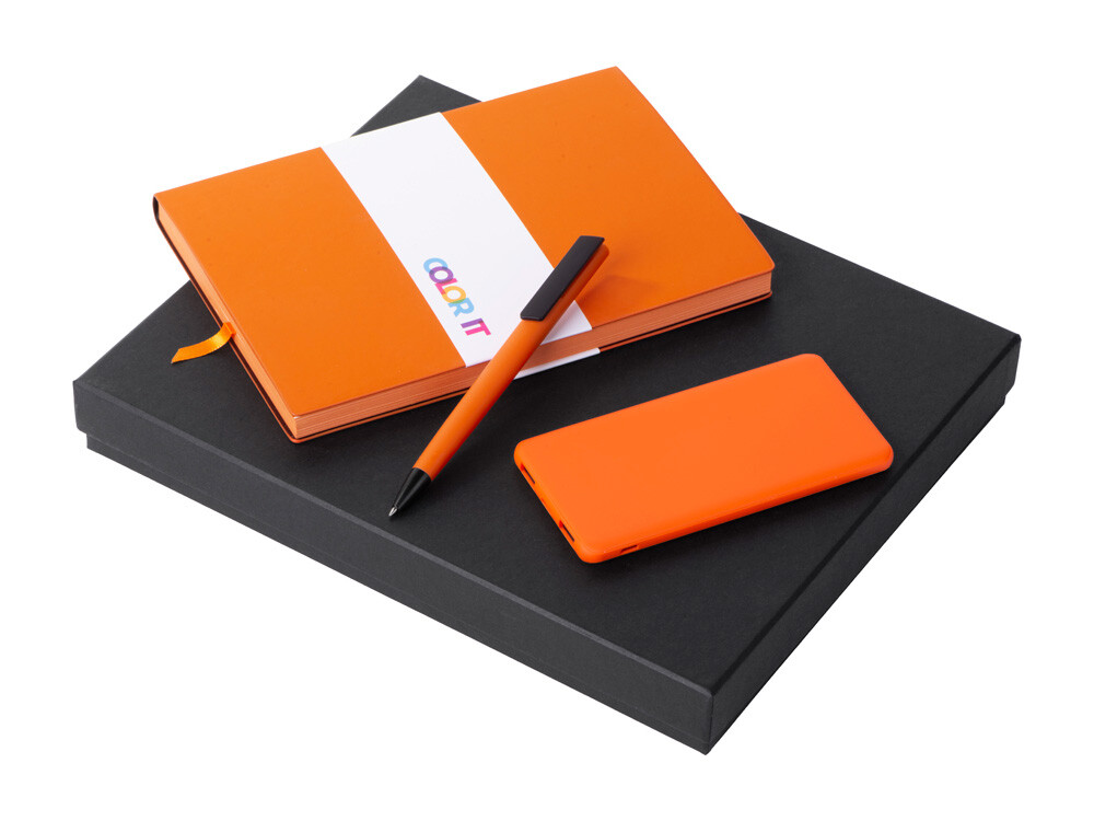 Подарочный набор «COLOR IT» c блокнотом, ручкой и повербанком, 5000 mAh, оранжевый