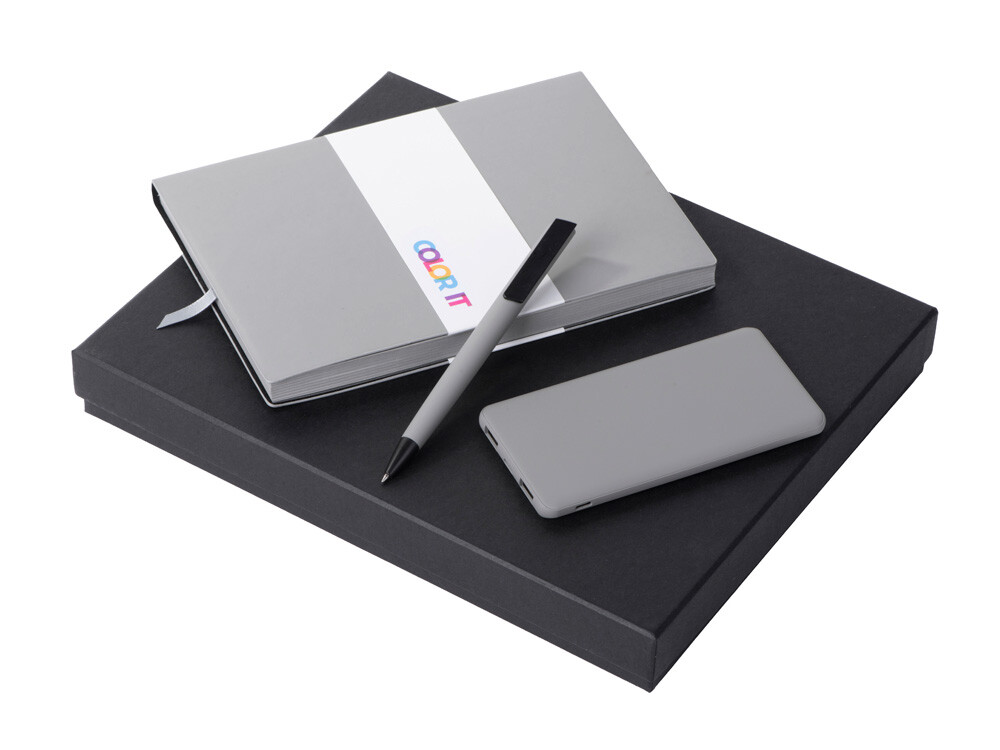 Подарочный набор «COLOR IT» c блокнотом, ручкой и повербанком, 5000 mAh, серый