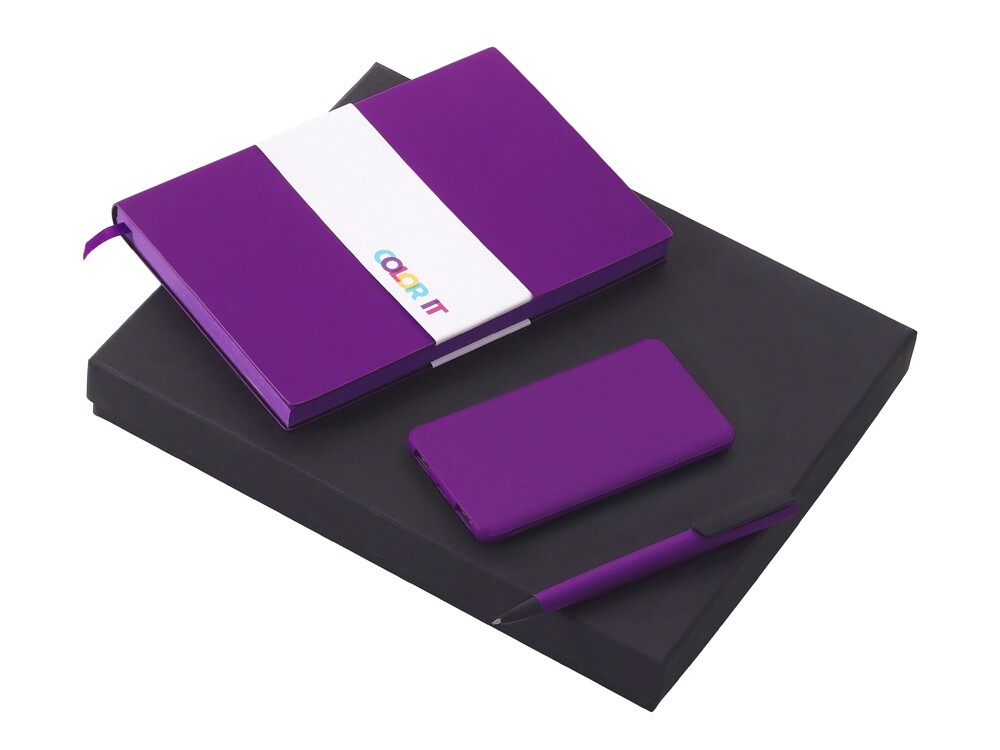 Подарочный набор «COLOR IT» c блокнотом, ручкой и повербанком, 5000 mAh, фиолетовый