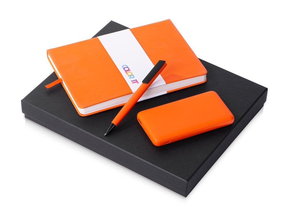 Подарочный набор «COLOR IT» c блокнотом, ручкой и повербанком, 10000 mAh, оранжевый