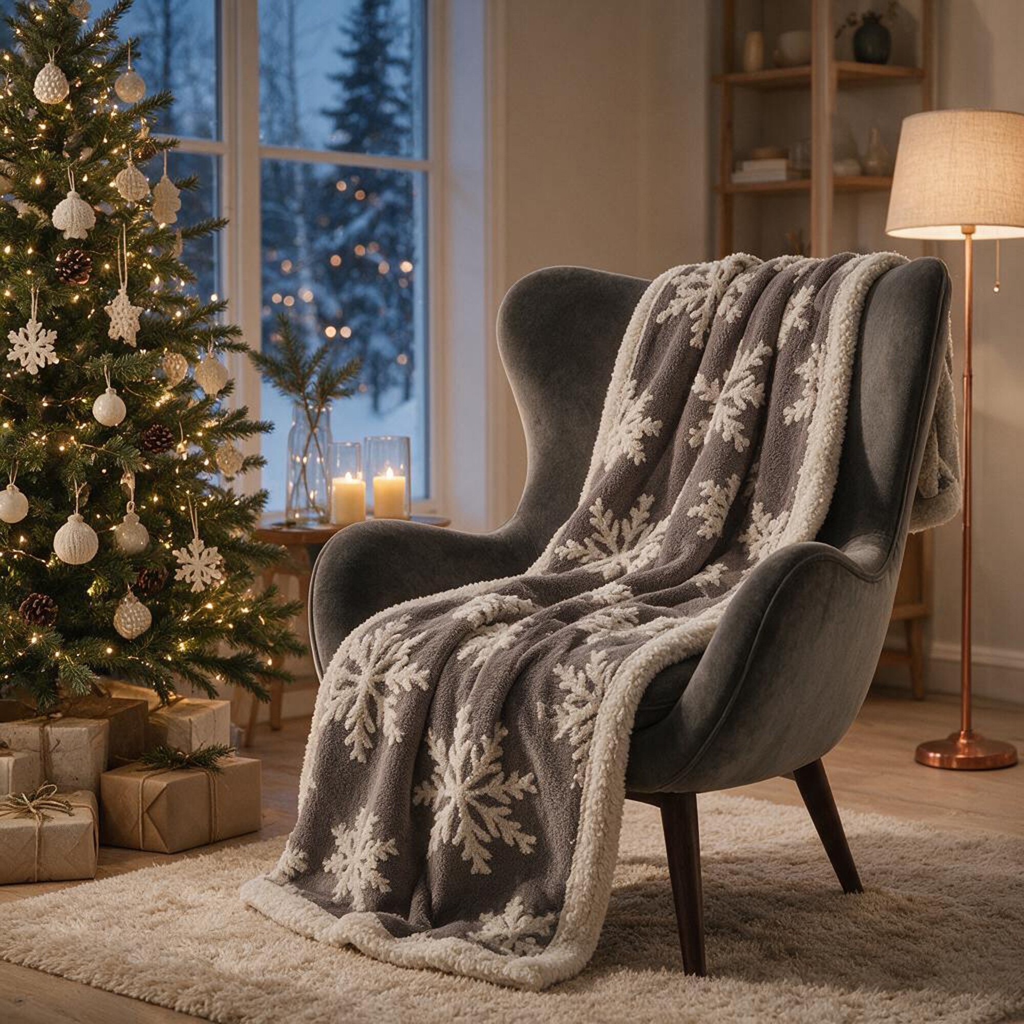 Плед Snowflake новогодний с капюшоном, серый