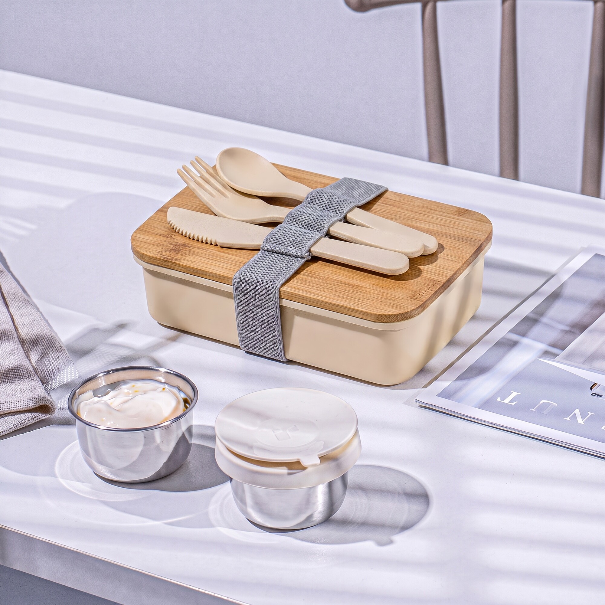 Ланч-бокс «Lunch» из пшеничного волокна с бамбуковой крышкой, бежевый