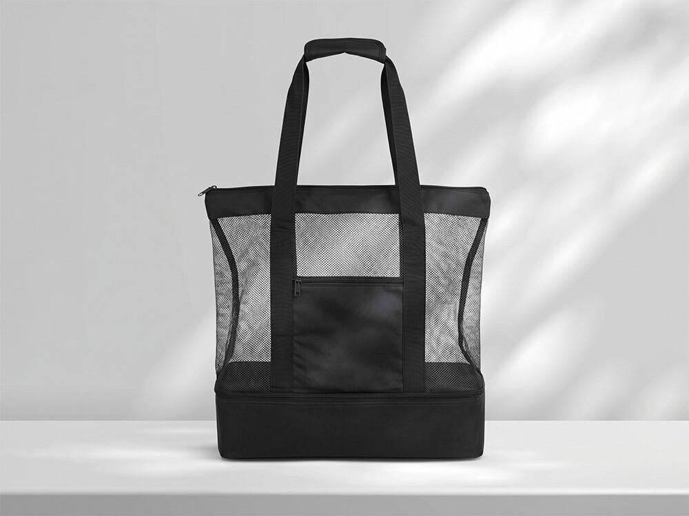 Сумка для шопинга и пляжа «Coolmesh» с изотермическим отделением внизу, черный